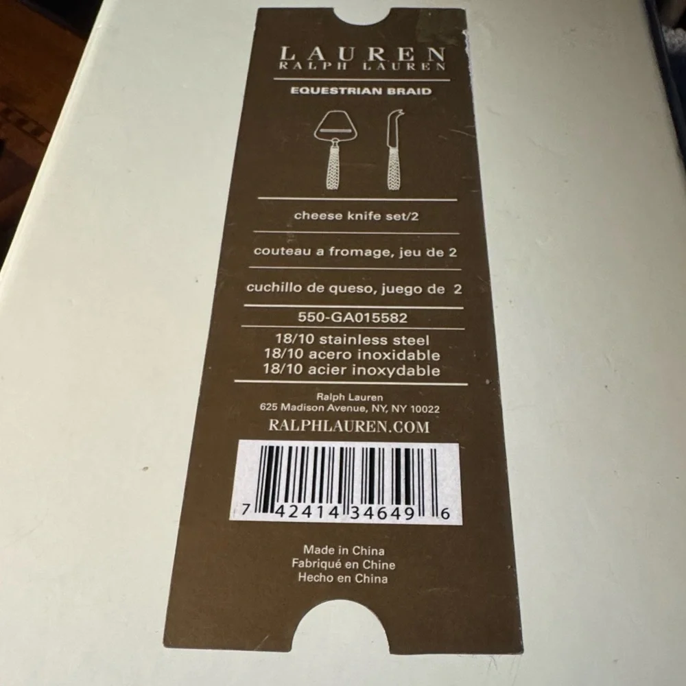 Lauren Ralph Lauren Equestrian Braid 2 piece cheese knife set New in box